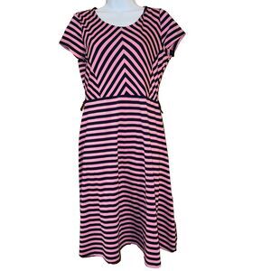 Downeast Navy Pink Striped A Line Dress Women's SZ Medium